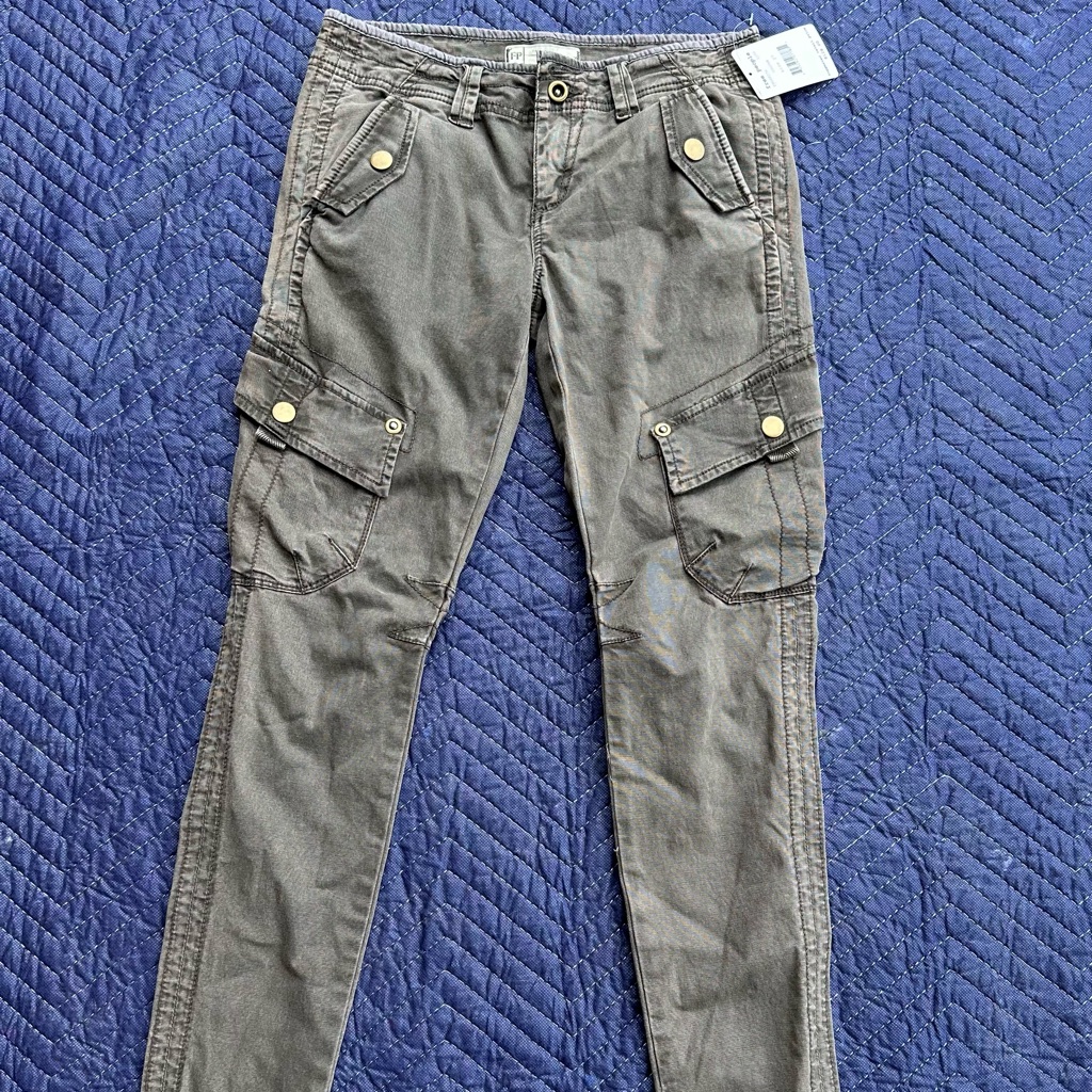 Free People Gray Skinny Jeans Cargo Slim Industrial Urban Style